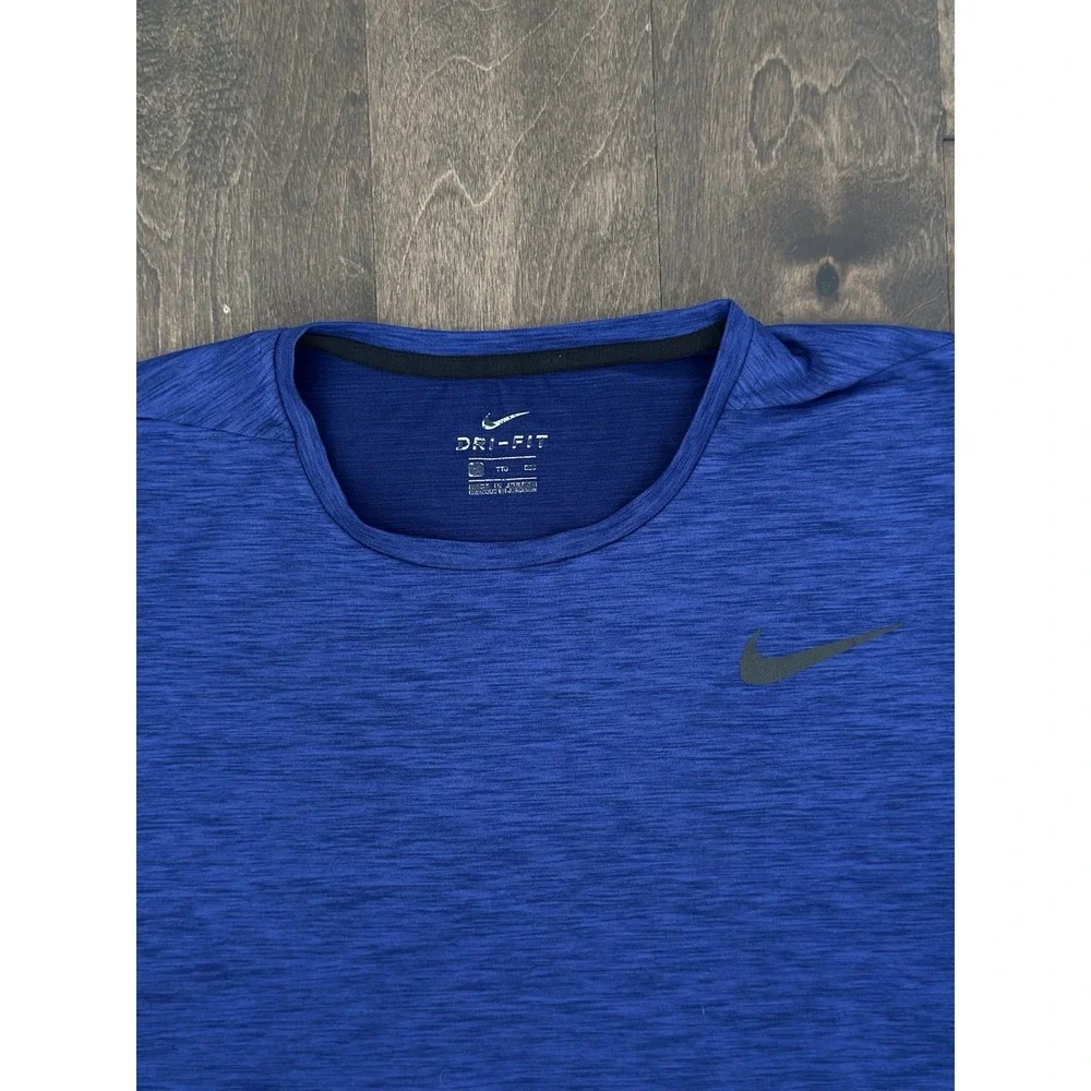 Nike Mens Dri Fit Heather Blue Performance Tee Shirt 2XL Swoosh Logo Stretch
